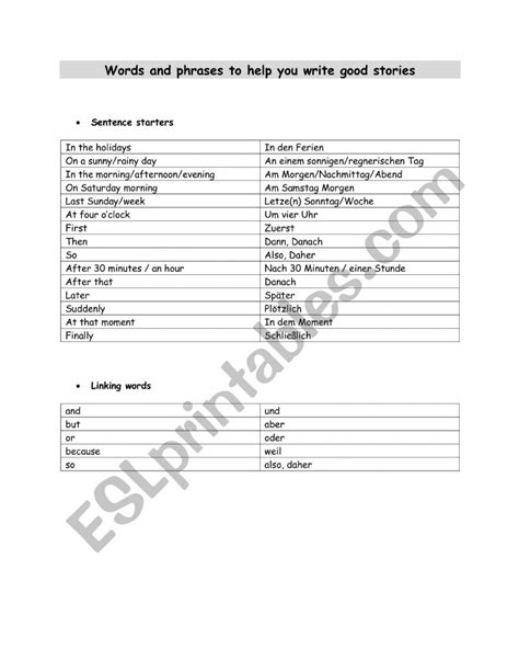 Sentence Starters And Linking Words Esl Worksheet By Marion Binder