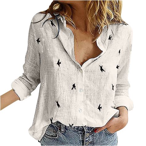 Meldvdib Women S Casual Bird Printed V Neck Long Sleeve T Shirt Women S