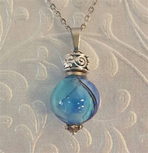 Fillable Blown Glass Pendant Blue Blown Glass Necklace