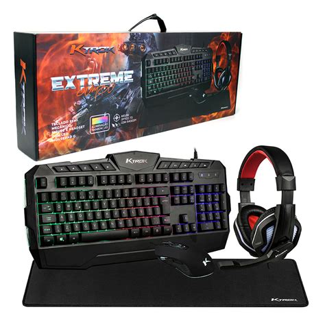 Kit Gamer 4 em 1 Ktrok Extreme Teclado Semi Mecânico Headset Mouse