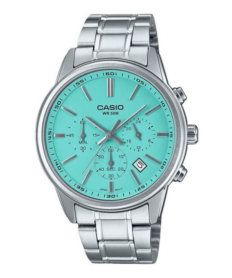 Casio Standard Analog Chronograph Stainless Steel Turquoise Dial Quartz