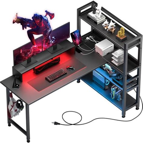 COMHOMA Bureau Avec Rangement LED Bureau Gaming Bureau Angle Avec