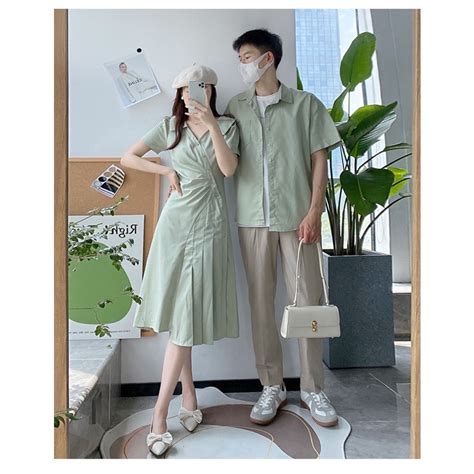 HOT CÓ BIGSIZE NAM KG Áo váy đôi nam nữ màu xanh mint trend xếp ly Đồ đôi Forever Couple