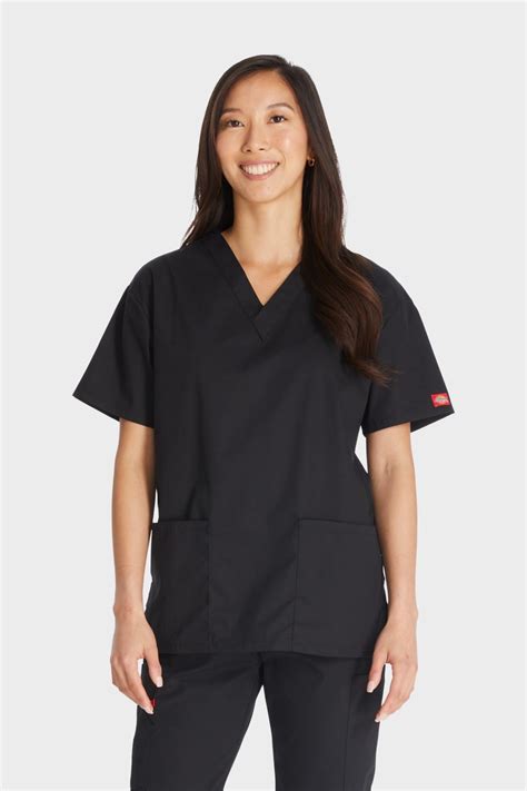 Dickies Eds Signature Unisex V Neck Scrub Top Black Simon Jersey