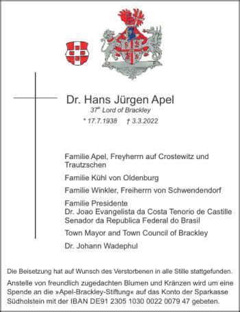 Traueranzeigen von Dr Hans Jürgen Apel sh z Trauer