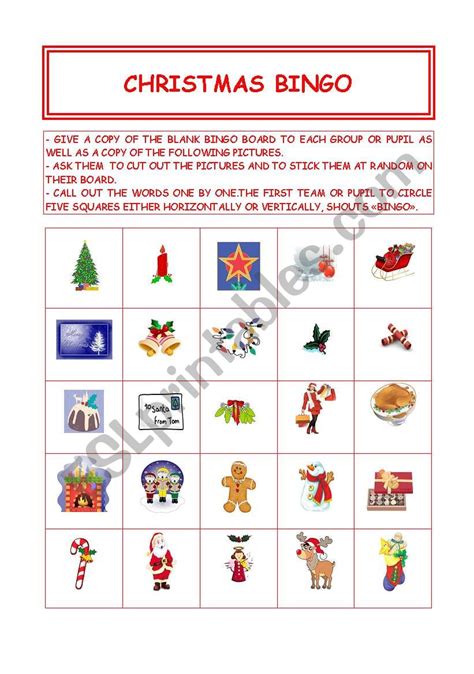 Christmas Bingo Esl Worksheet By Flo2106