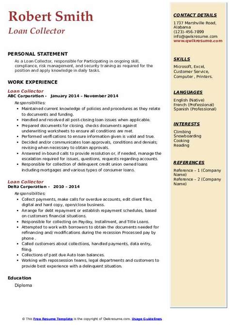 10 Loan Collector Resume Samples And Templates For 2025