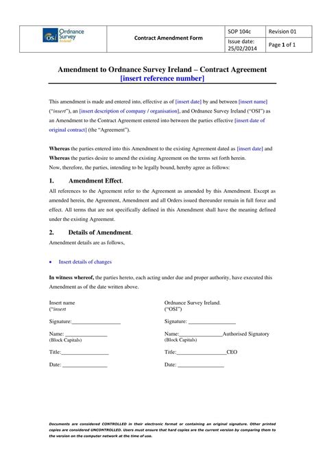 Free Printable Contract Amendment Templates [pdf Word]