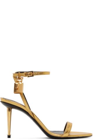 Tom Ford Gold Padlock Pointy Naked Heeled Sandals Ssense