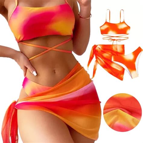 Traje De Baño Conjunto De Bikini Tie dye De 3 Pzs Para Mujer MercadoLibre