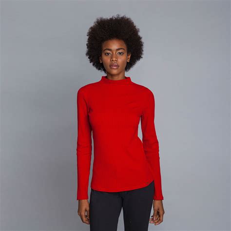 Blusa Manga Longa Gola Alta Vermelho Bulgaria Lez A Lez