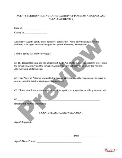 Wyoming Agent Certification As To Validity Of Power Of Attorney Us