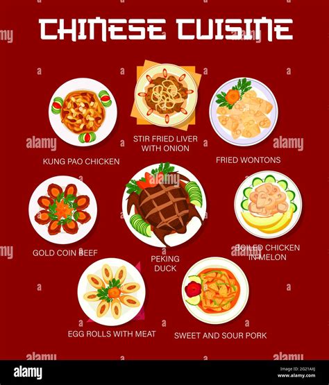 Chinese food and Asian cuisine menu dishes, vector lunch and dinner meals plates. Chinese ...