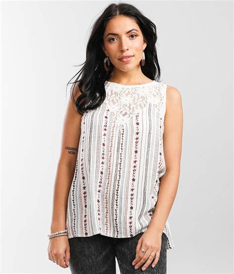 Daytrip Floral And Striped Print Tank Top Womens Tank Tops In Cream Multi Buckle