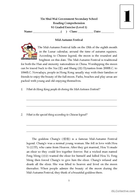 Mid Autumn Festival Reading For Det Espa Ol Ele Hojas De Trabajo Pdf