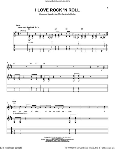 I Love Rock N Roll Sheet Music For Guitar Solo Easy Tablature V2