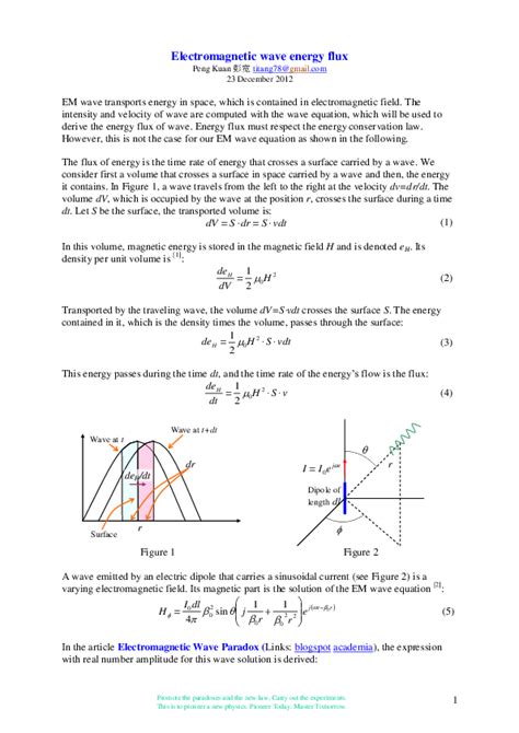 Pdf Electromagnetic Wave Energy Flux Kuan Peng