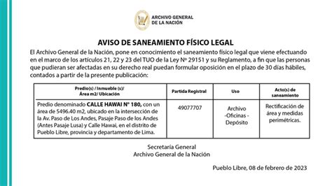 Aviso de saneamiento fìsico legal Noticias Archivo General de la