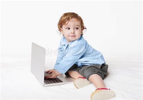 Cute Baby Boy Typing On Laptop Keyboard Stock Image Image Of Online