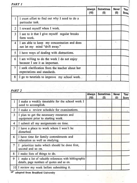 Study Habits Questionnaire Pdf