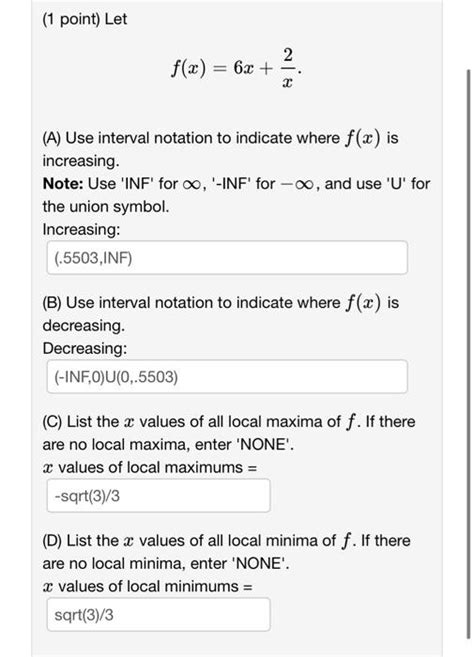 Solved 1 Point Let F X 4 X8 2 3 2 A Find All Chegg