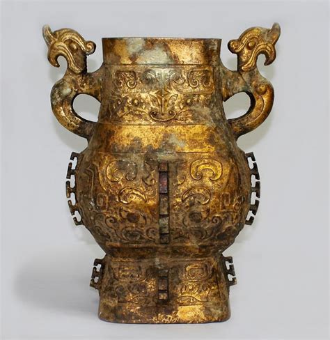 Chinese Gilt Bronze Hu Vase In Archaistic Style Bronze Oriental