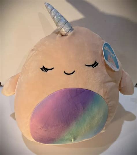 SQUISHMALLOWS OFFICIAL KELLYTOY 14 Inch Narwhal With Rainbow Belly Soft