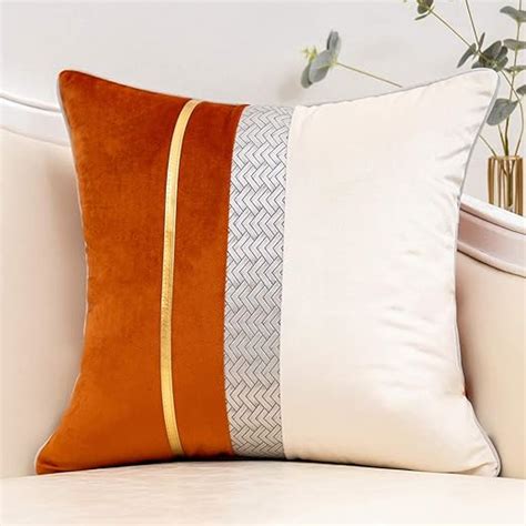 Amazon Yangest Burnt Orange Patchwork Velvet Throw Pillow Cover