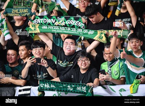 Hangzhou China Nd Aug Zhejiang Fc Fans Cheer During The Afc