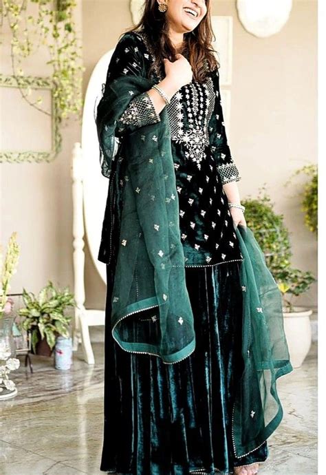 Embroidered Georgette Punjabi Suit In Dark Teal Green Artofit