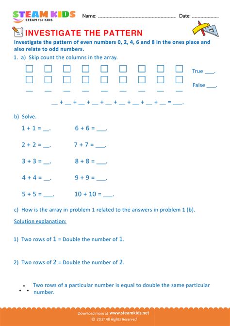 Free Math Worksheet - Pattern of even numbers - Worksheet 2 - STEAM KIDS