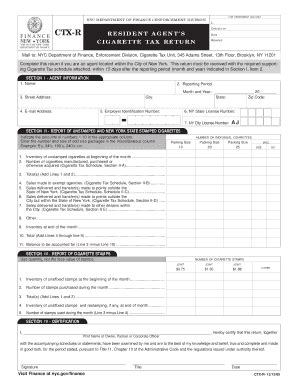 Fillable Online Ctx R Resident Agent S Cigarette Tax Return Adobe