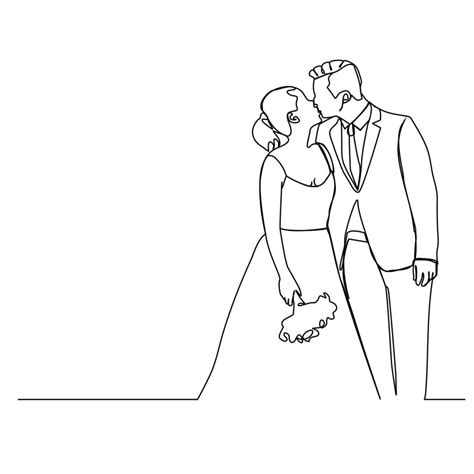 Continuous Line Drawing Wedding Bride And Groom 3366874 Vector Art At