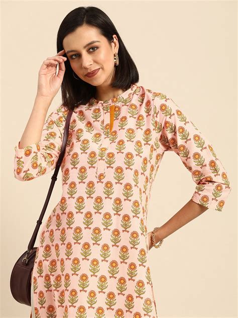 Anouk By Myntra Indian Women Peach Coloured And Multicoloured Daily Wear Floral Printed Straight