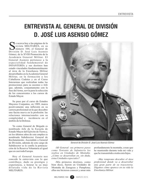 ENTREVISTA AL GENERAL DE DIVISIÓN D JOSÉ LUIS ASENSIO