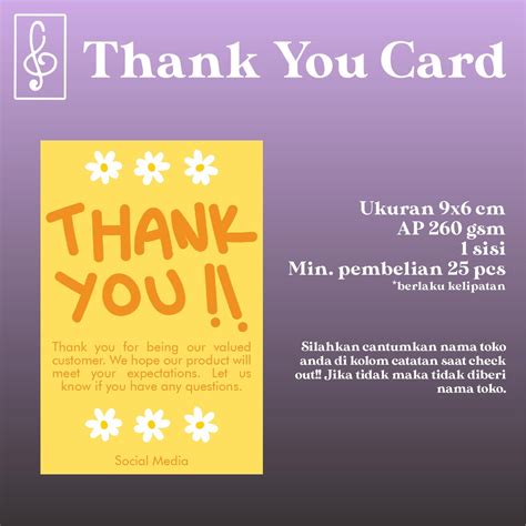 Jual Thanks Card Thank You Card Kartu Ucapan Terima Kasih Custom