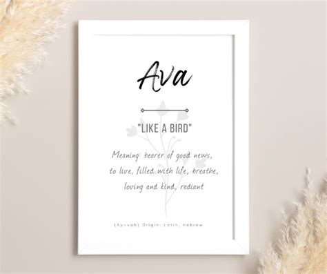 Ava Baby Name Meaning Baby Nursery Sign Printable Baby Name Sign