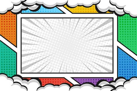 Empty colorful comic cartoon frame background template with halftone ...