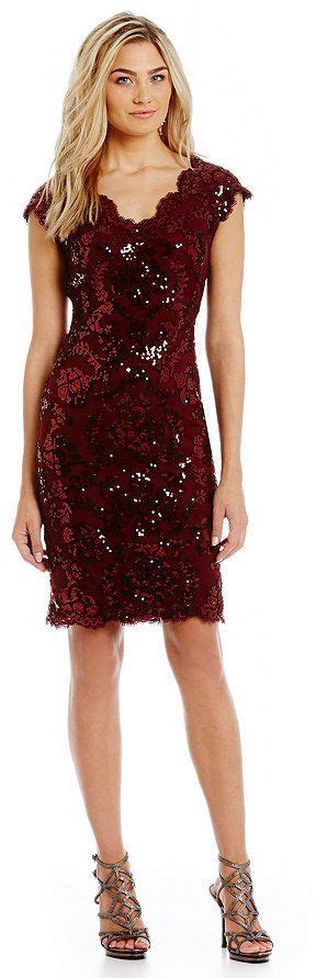 Tadashi Shoji Sequined Scalloped Lace Sheath Dress Metallic Cocktail