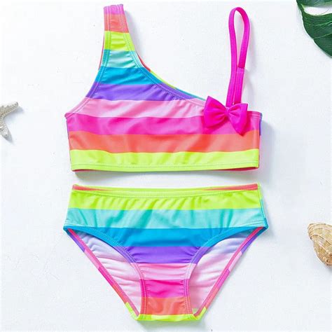 Conjunto De Bikini A Rayas De Arco Iris Para Ni A Traje De Ba O Con