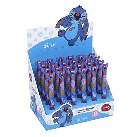 Caneta Esferogr Fica Stitch Retr Til Bicolor Tinta Azul E Vermelha