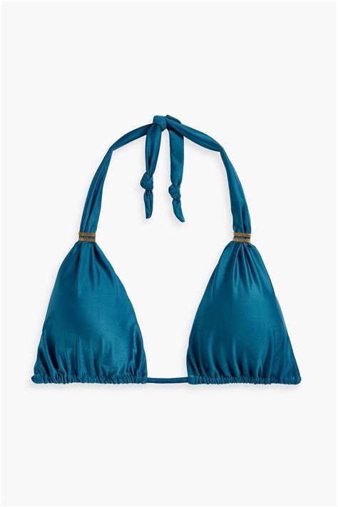 Vix Synthetic Bia Gathered Triangle Bikini Top In Blue Lyst Australia