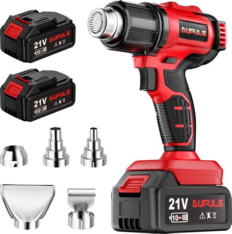 Dufuls Cordless Heat Gun With Pcs Rechargeable Batteries Nozzles Heat Gun Kit Max Hot