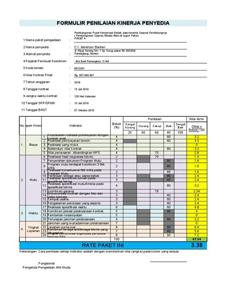 Lembar Evaluasi Kinerja Penyedia Pengadaan Barang Pdf