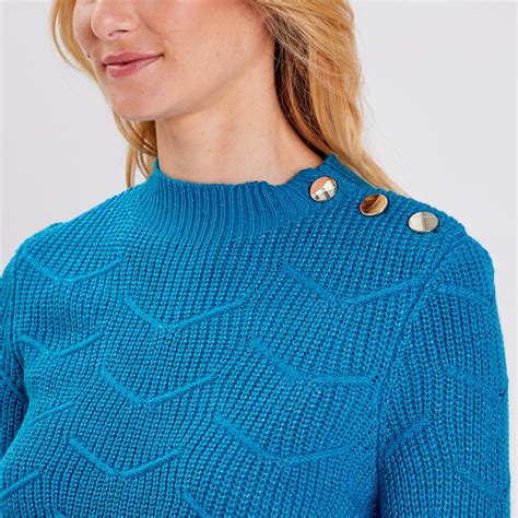 Pull manches longues bleu pétrole femme Bréal