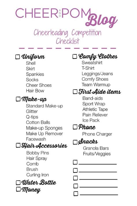 Free Printable Cheerandpom Blog Cheerleading Competition Check List