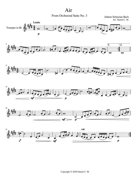 Air For Bb Trumpet And Piano Simplified Arr Daniel C M Sheet