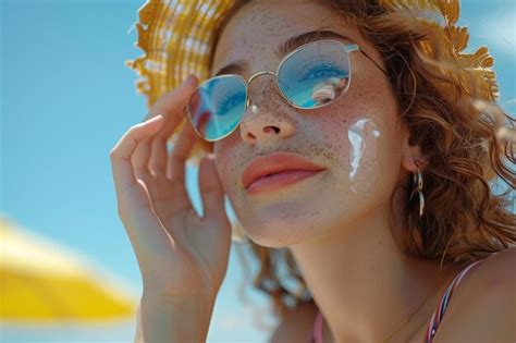 Premium Photo Woman Applying Sunscreen On Sunny Day