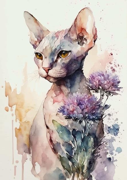 Portrait De Chat Sphinx à L aquarelle Vecteur Premium