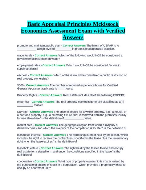 Basic Appraisal Principles Mckissock Economics Assessment Exam With